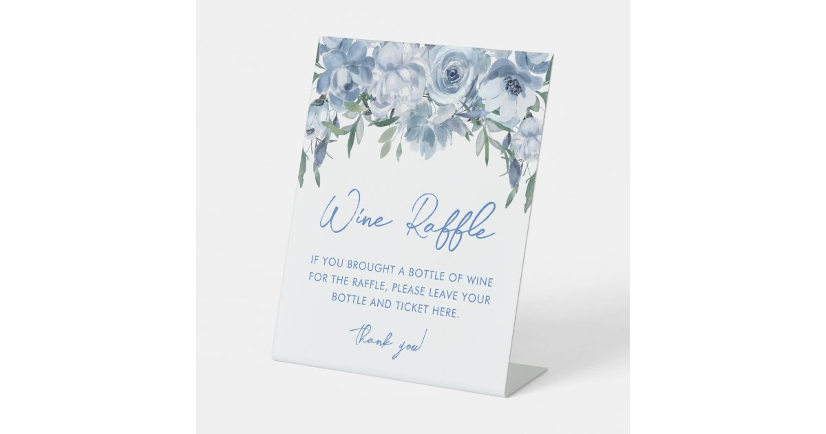 Wedding Raffle Sign Blue Floral Wine Raffle Bridal Shower Game Sign | Zazzle