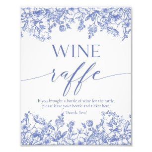 Blue Floral Wine Raffle Bridal Shower Game Sign