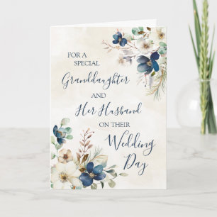 Blue Floral Winter Wedding Day Granddaughter Letterpress Thank You Card