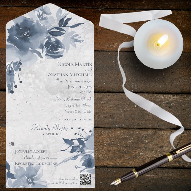 Blue Floral with QR Code All In One Invitation (Creator Uploaded)