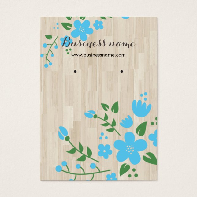 Blue Floral Wood Rustic Background Earring Cards (Front)