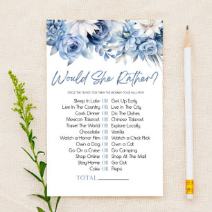 Blue Floral Would She Rather Baby Shower Game