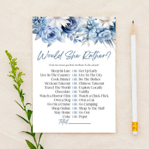 Blue Floral Would She Rather? Bridal Shower Game Stationery