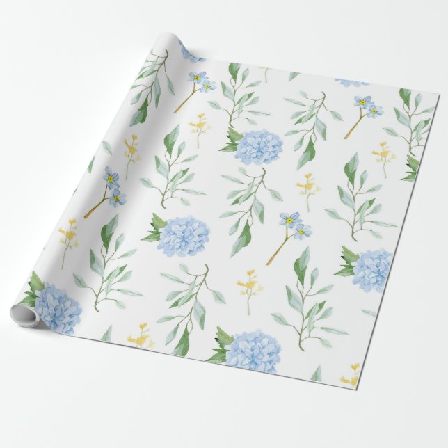 Blue Floral Wrapping Paper (Unrolled)