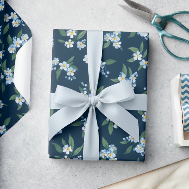 Blue Floral Wrapping Paper (sweet elegant blue floral forget me not gift wrapping paper)