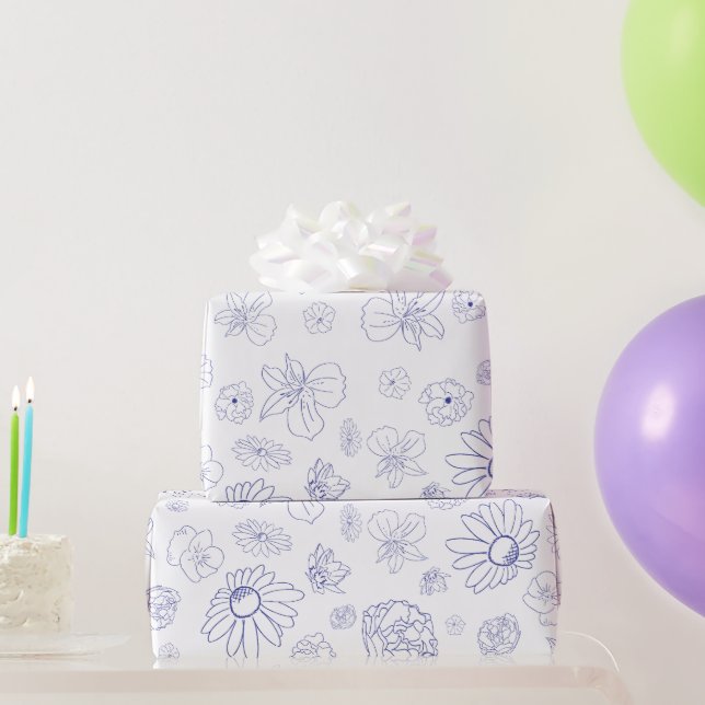 Blue Floral Wrapping Paper (Party Gifts)