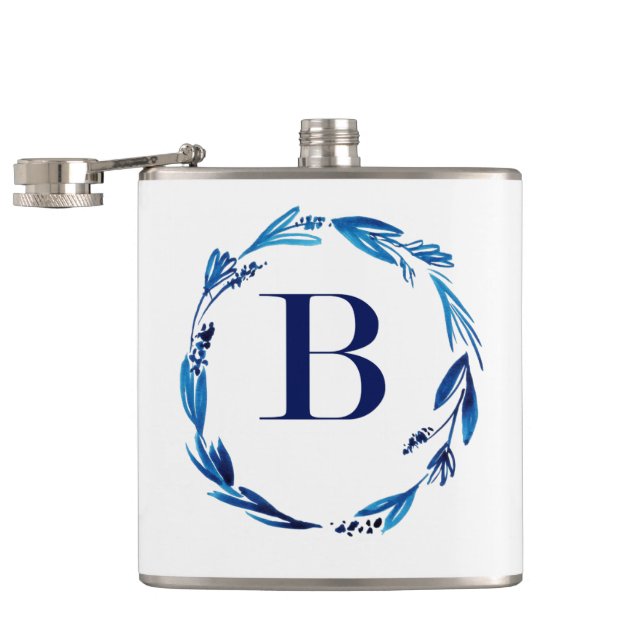 Blue Floral Wreath 'B' Flask (Opened)