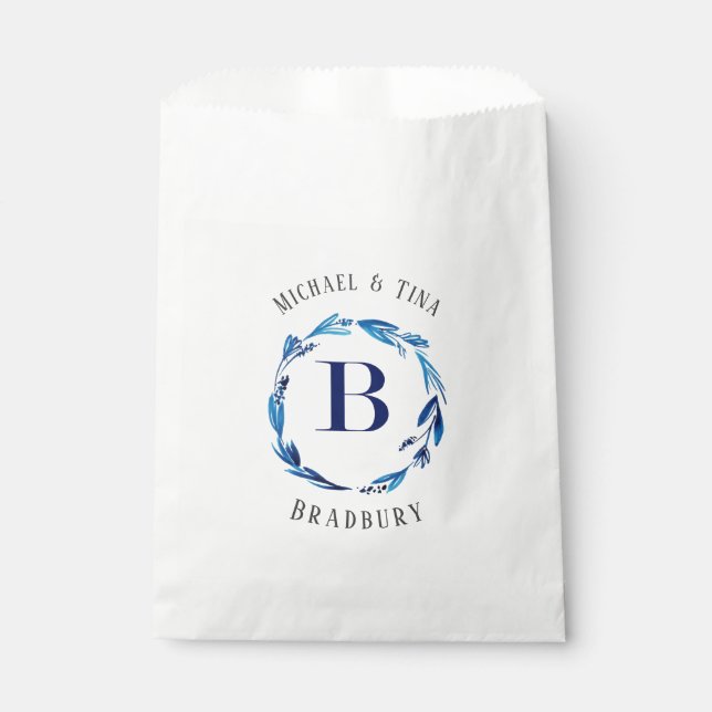 Blue Floral Wreath 'B' Monogram Favor Bag (Front)