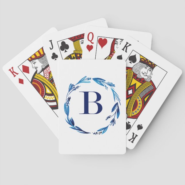 Blue Floral Wreath 'B' Poker Cards (Back)