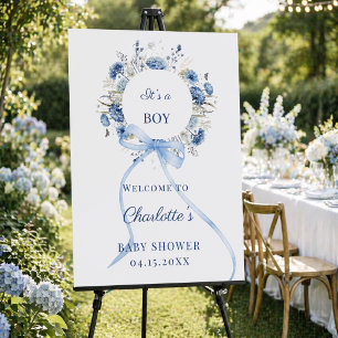 Blue floral wreath boy Baby Shower welcome Foam Board
