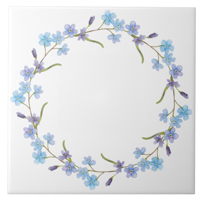 Blue Floral Wreath Ceramic Tile (Front)