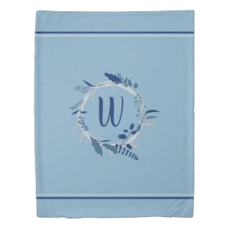 Blue Floral Wreath Custom Monogram Stripes