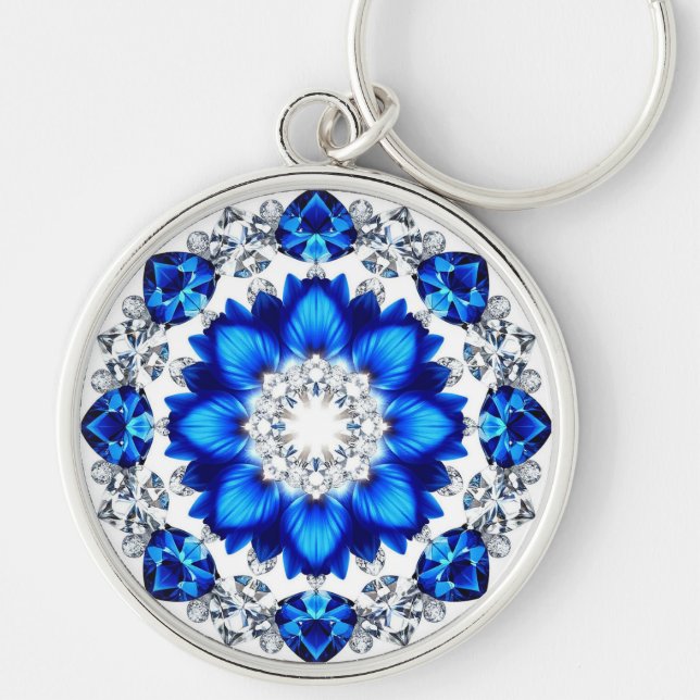 💙 Blue Floral Wreath Custom Name Charm Gift 🔑 Keychain (Front)