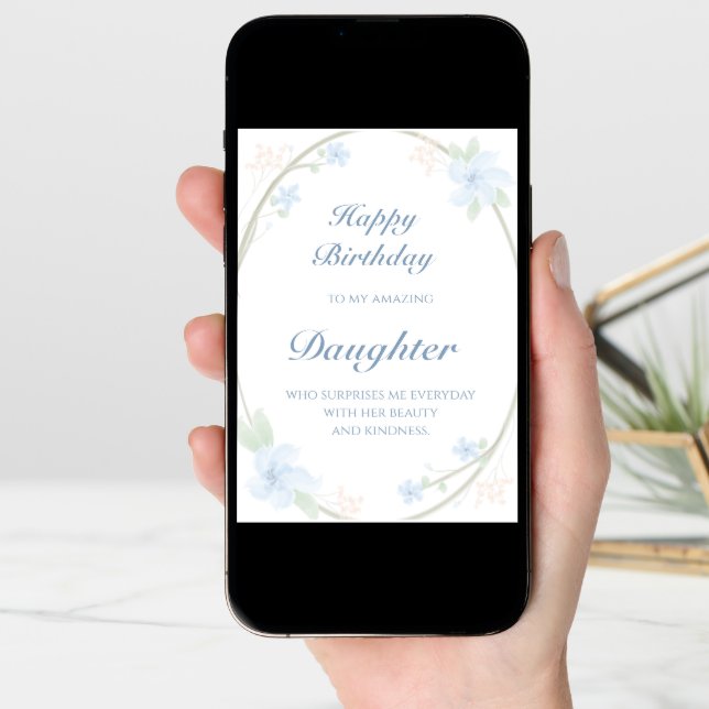 Blue Floral Wreath Daughter Birthday Card (Front Digital)