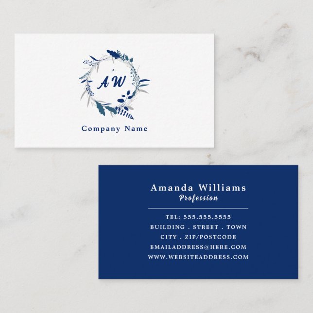 Blue Floral Wreath, Floral Business Card (Front/Back)