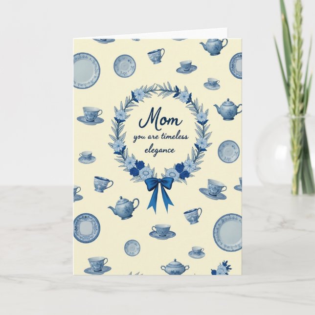 Blue Floral Wreath Mom Card (Front)