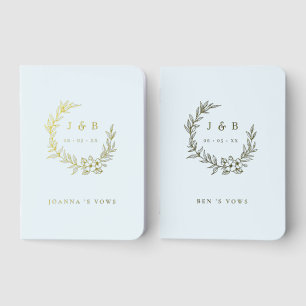Blue Floral Wreath Monogram Wedding Foil Vow Books