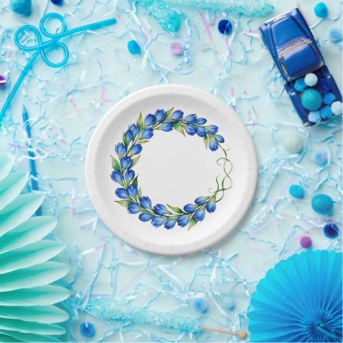Blue Floral Wreath Party Plate