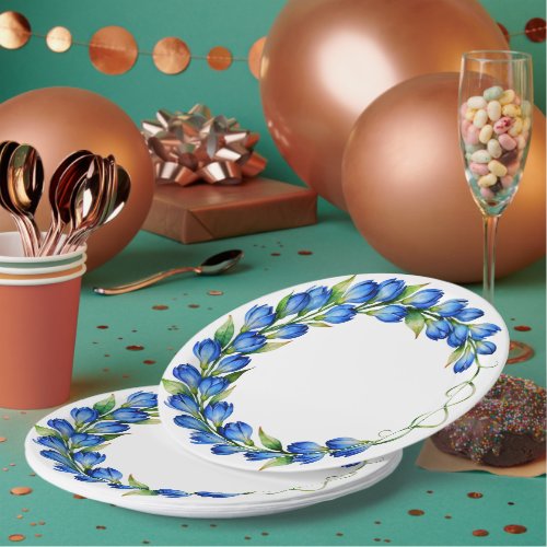 Blue Floral Wreath Plate