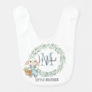 Blue Floral Wreath Sibling Bib Newborn Sibling