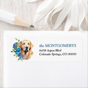 Blue Floral Yellow Lab Return Address Label