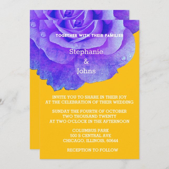  Blue Floral Yellow Orange Rustic Boho Wedding Invitation (Front/Back)