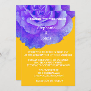 Blue Floral Yellow Orange Rustic Boho Wedding Invitation