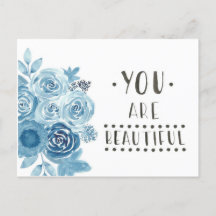 Blue Floral 'You Are Beautiful' Postcard