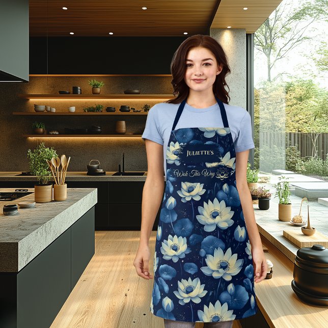 Blue Floral Zen Abstract Kitchenwear Serenity  Apron (Creator Uploaded)