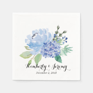 Blue Florals and Hydrangea Personalized Napkins