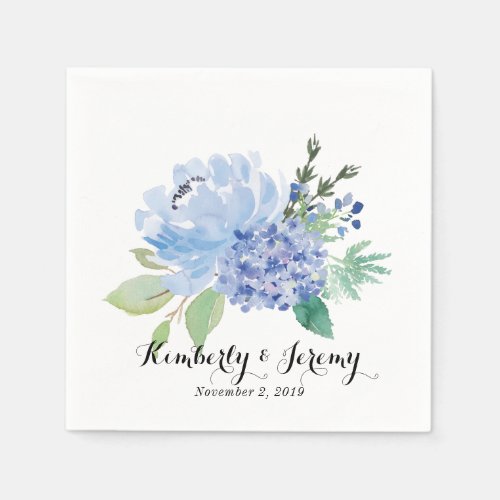 Blue Florals and Hydrangea Personalized Napkins