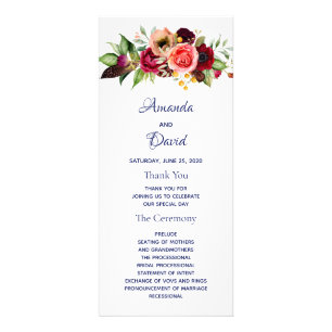 Blue florals burgundy wedding program