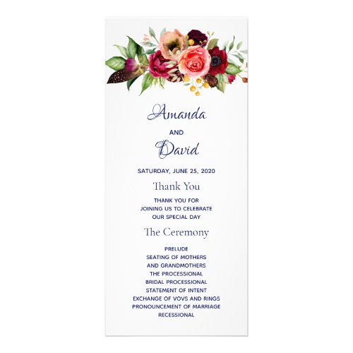 Blue florals burgundy wedding program