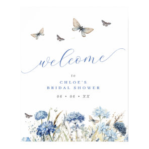 Blue Florals & Butterflies Bridal Shower Welcome Poster
