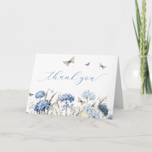 Blue Florals  Butterflies Calligraphy Thank You 