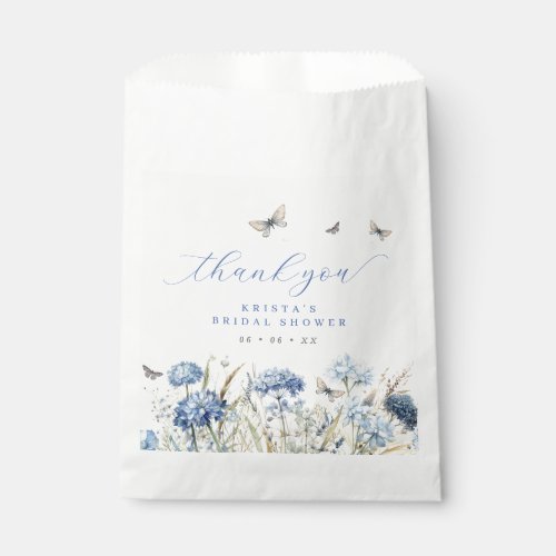 Blue Florals  Butterflies Thank You Bridal Shower Favor Bag