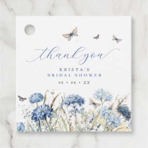 Blue Florals & Butterflies Thank You Bridal Shower Favor Tags