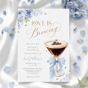 Blue Florals Coffee Bridal Shower Invitation
