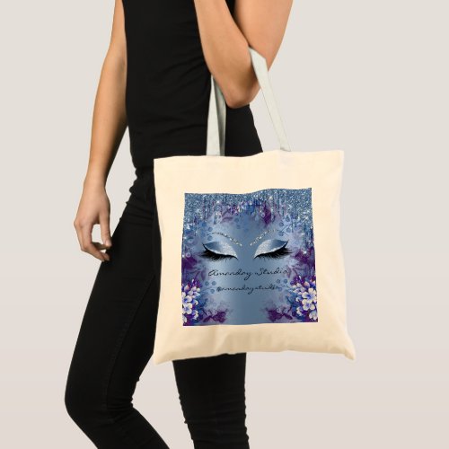 Blue Florals Eyes Glitter Drips Wedding Bridal Tote Bag