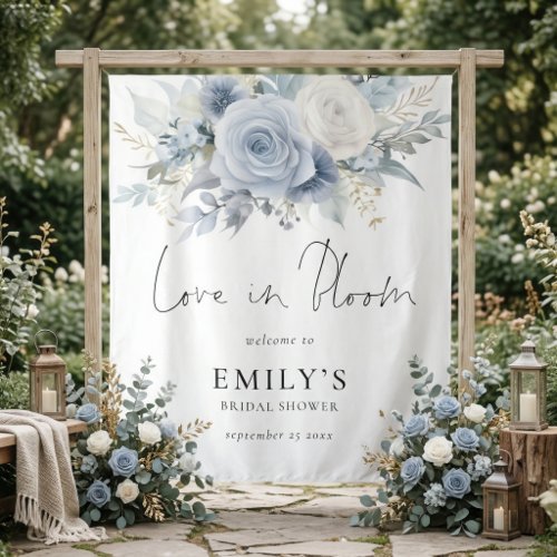 Blue Florals Fabric Welcome Bridal Shower Backdrop