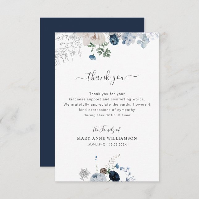 blue florals funeral thank you note (Front/Back)