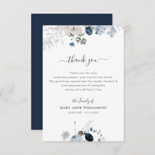 blue florals funeral thank you note