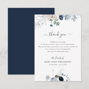 blue florals funeral thank you note card