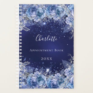 Blue florals glitter name elegant planner