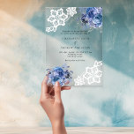 Blue florals lace wedding acrylic invitations<br><div class="desc">For an elegant and romantic wedding. A transparent,  clear background decorated with blue florals,  roses and lace.  Personalize and add your names and details.</div>