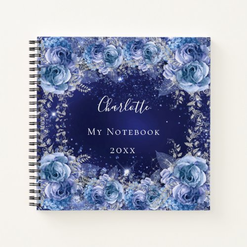 Blue florals name elegant notebook