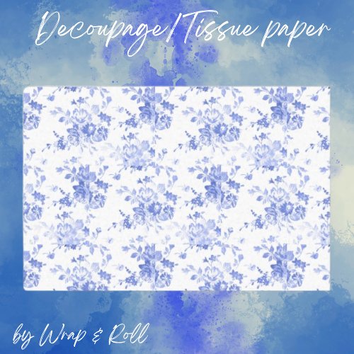 Blue Florals on White Decoupage Tissue Paper