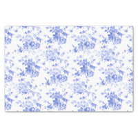 Blue Florals on White Decoupage Tissue Paper