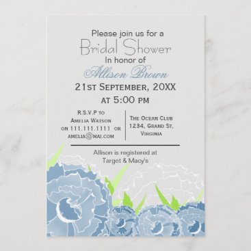 blue florals spring Bridal shower Invitation