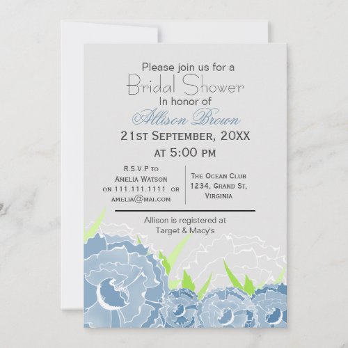 blue florals spring Bridal shower Invitation